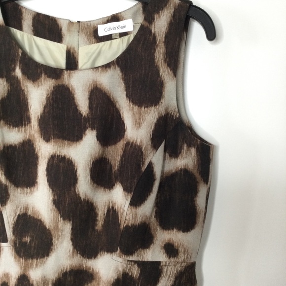 Calvin Klein Animal Print Sleeveless Sheath Dress Brown Tan Size 8 - Picture 5 of 10